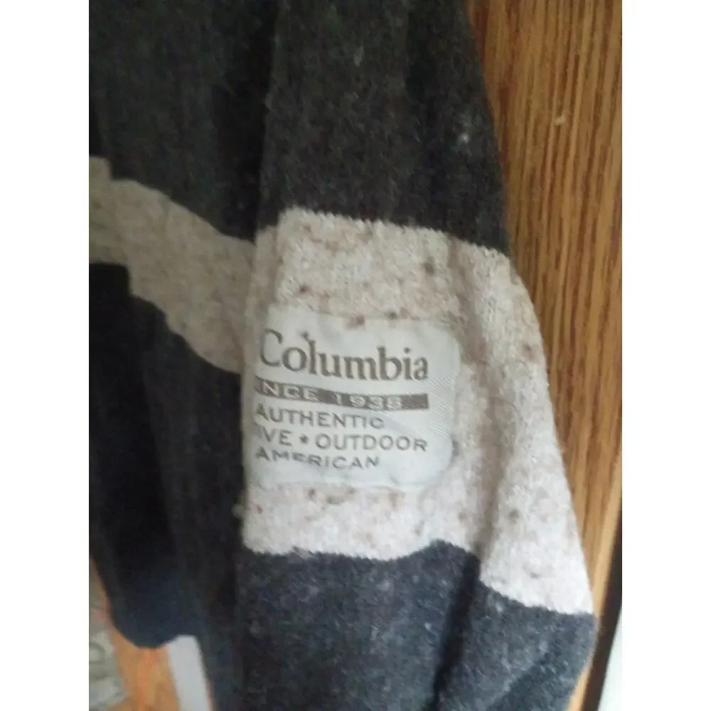 Columbia Mens XL Brown Wool Blend Crewneck Sweater Cabin Gorpcore Stripe Lodge